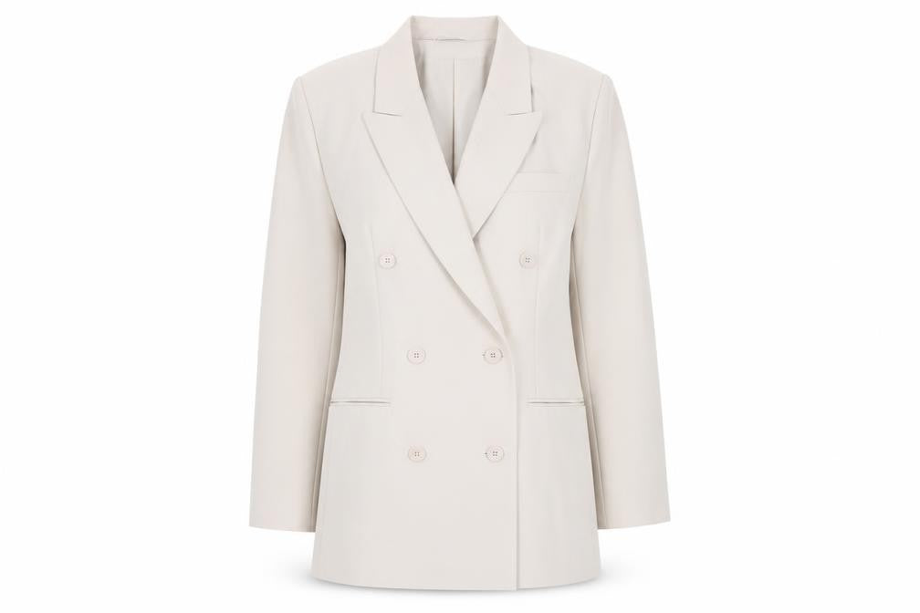 Front view of Modern Classics women’s beige jacket blazer, size UK 12, button