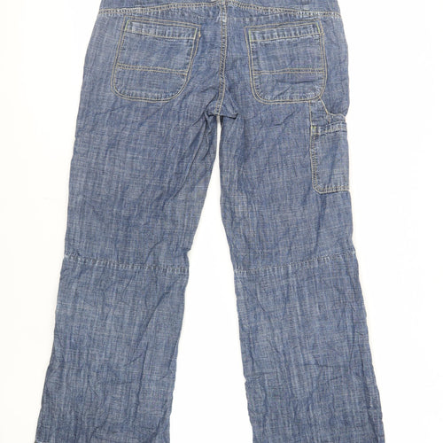 NEXT Womens Blue Cotton Wide-Leg Jeans Size 10 L28 in Regular Zip - Belted
