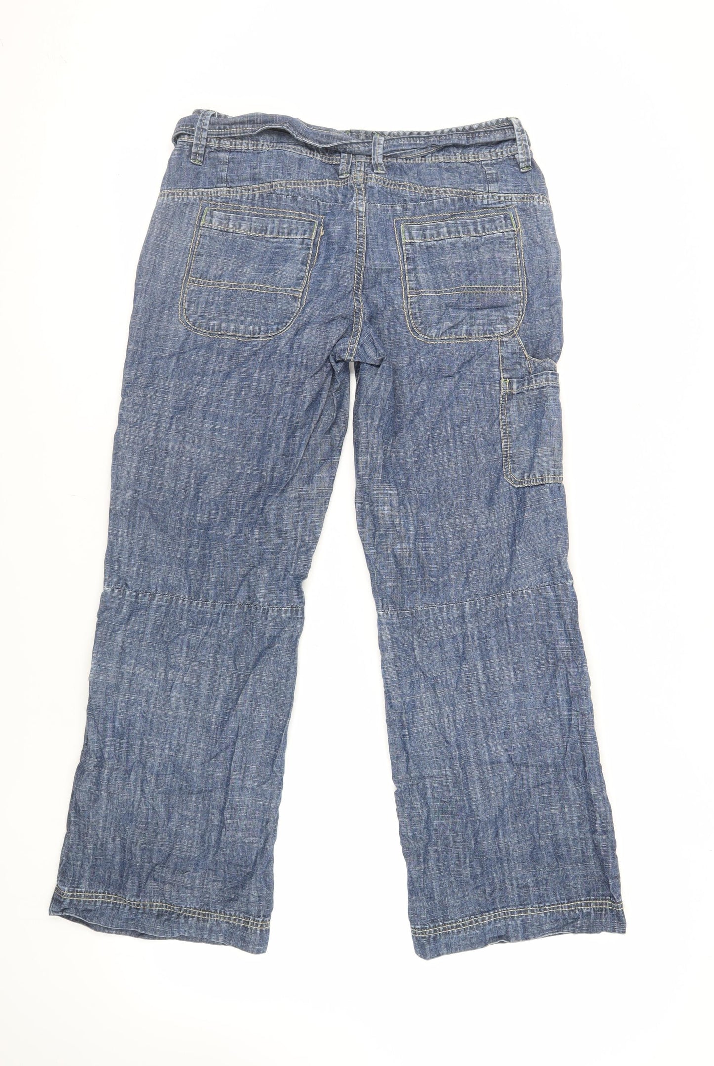 NEXT Womens Blue Cotton Wide-Leg Jeans Size 10 L28 in Regular Zip - Belted