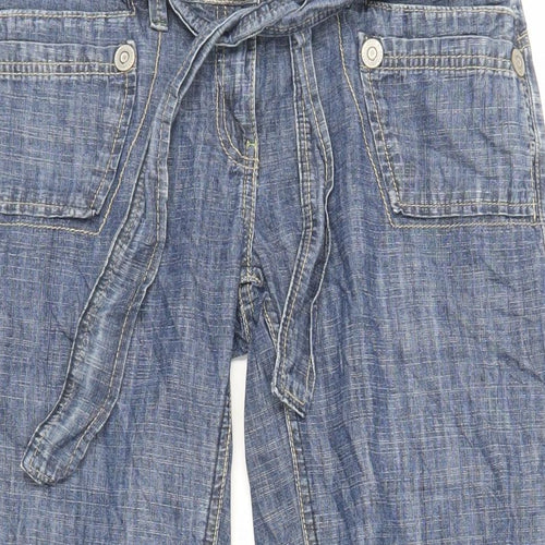 NEXT Womens Blue Cotton Wide-Leg Jeans Size 10 L28 in Regular Zip - Belted