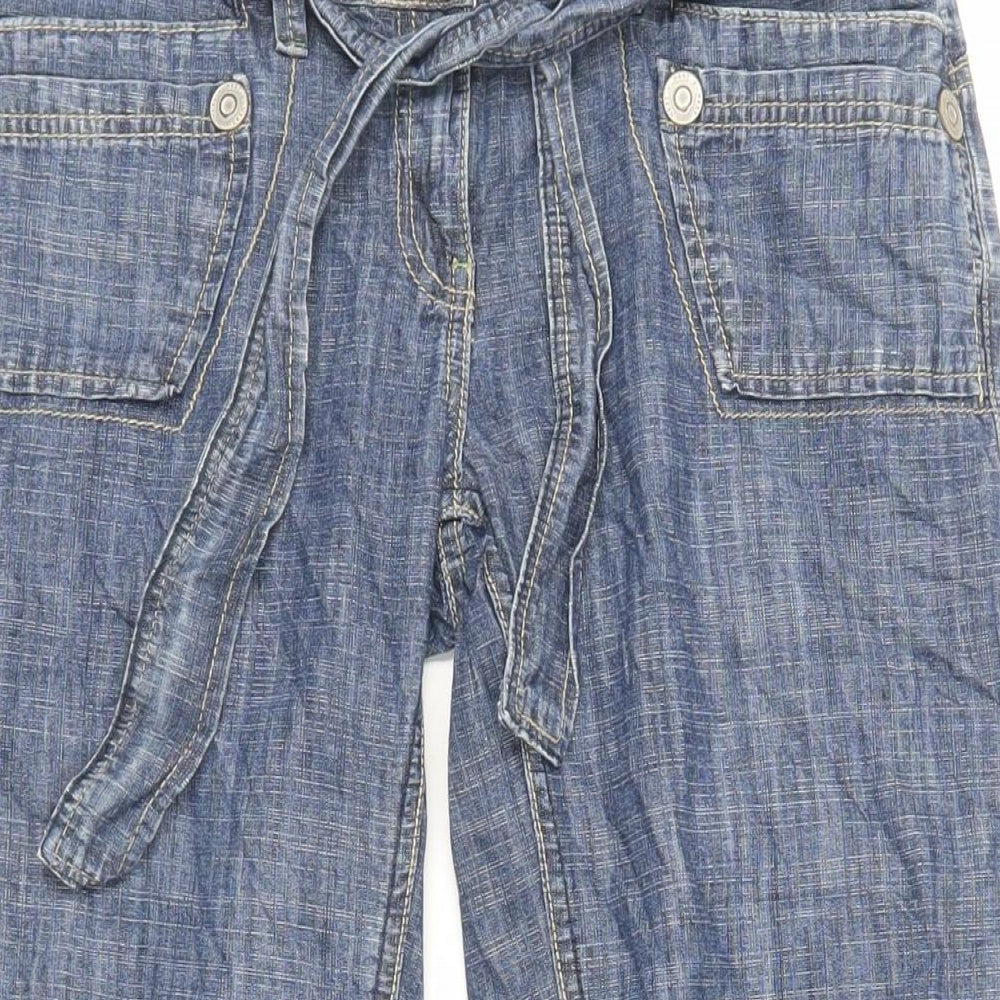 NEXT Womens Blue Cotton Wide-Leg Jeans Size 10 L28 in Regular Zip - Belted