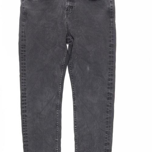 Marks and Spencer Womens Black Cotton Straight Jeans Size 12 L25 in Slim Zip - Short Length