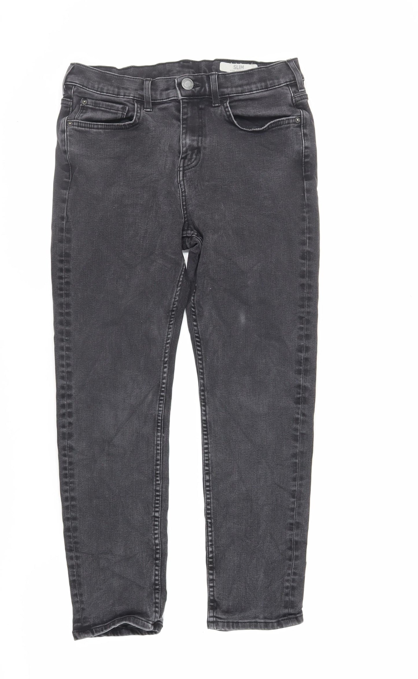 Marks and Spencer Womens Black Cotton Straight Jeans Size 12 L25 in Slim Zip - Short Length