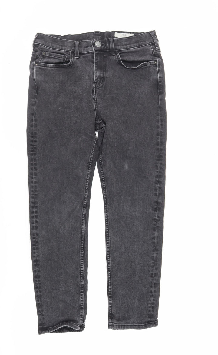 Marks and Spencer Womens Black Cotton Straight Jeans Size 12 L25 in Slim Zip - Short Length