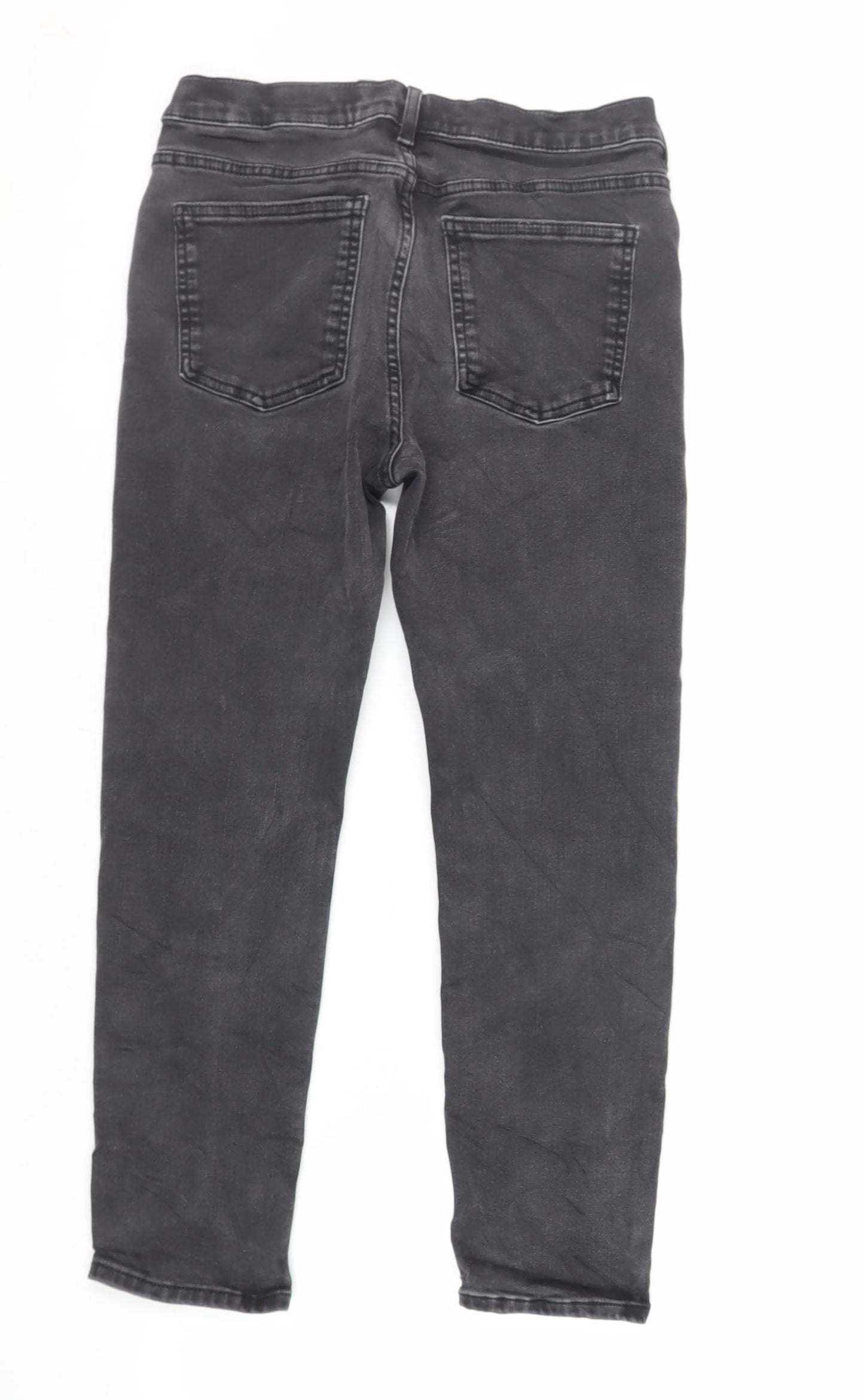 Marks and Spencer Womens Black Cotton Straight Jeans Size 12 L25 in Slim Zip - Short Length