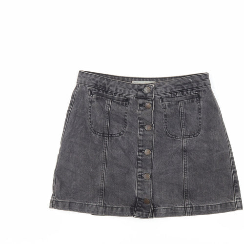 Topshop Womens Grey Cotton Mini Skirt Size 28 in Button - Pockets