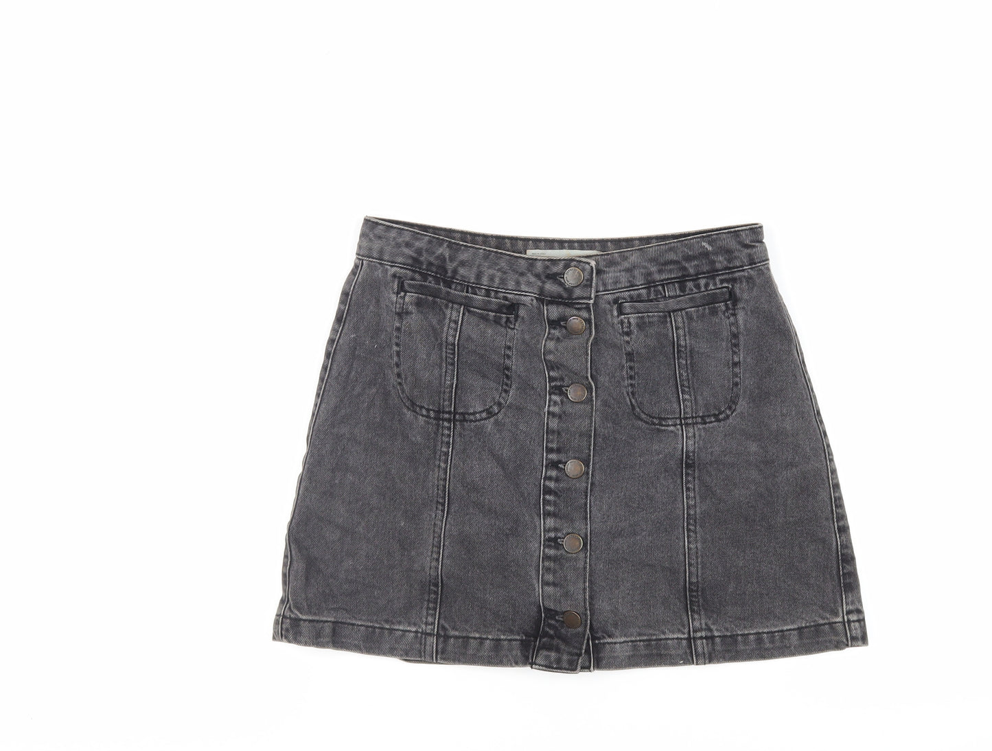 Topshop Womens Grey Cotton Mini Skirt Size 28 in Button - Pockets