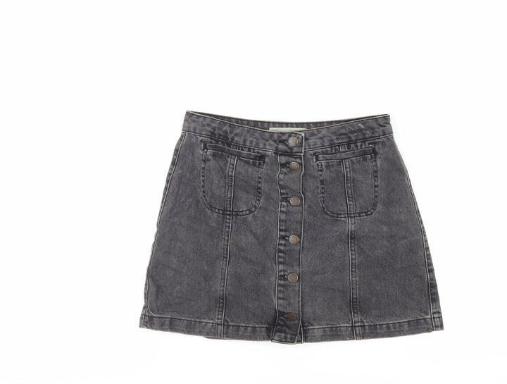 Topshop Womens Grey Cotton Mini Skirt Size 28 in Button - Pockets