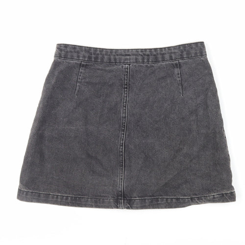 Topshop Womens Grey Cotton Mini Skirt Size 28 in Button - Pockets