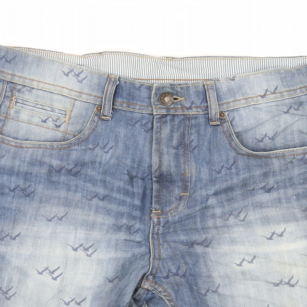 Denim & Co. Mens Blue Geometric Cotton Chino Shorts Size 32 in L12 in Regular Zip - Bird Pattern