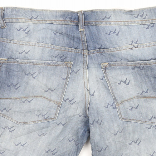 Denim & Co. Mens Blue Geometric Cotton Chino Shorts Size 32 in L12 in Regular Zip - Bird Pattern