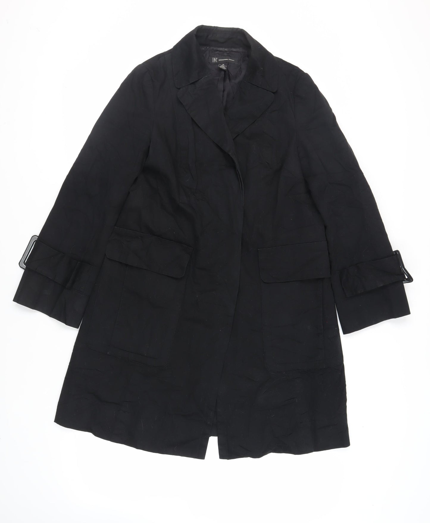 INC International Concepts Womens Black Trench Coat Coat Size M Button