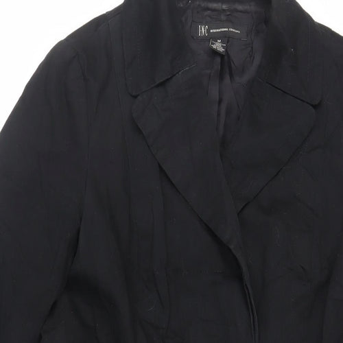 INC International Concepts Womens Black Trench Coat Coat Size M Button
