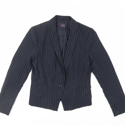 Marks and Spencer Womens Blue Striped Jacket Blazer Size 10 Button