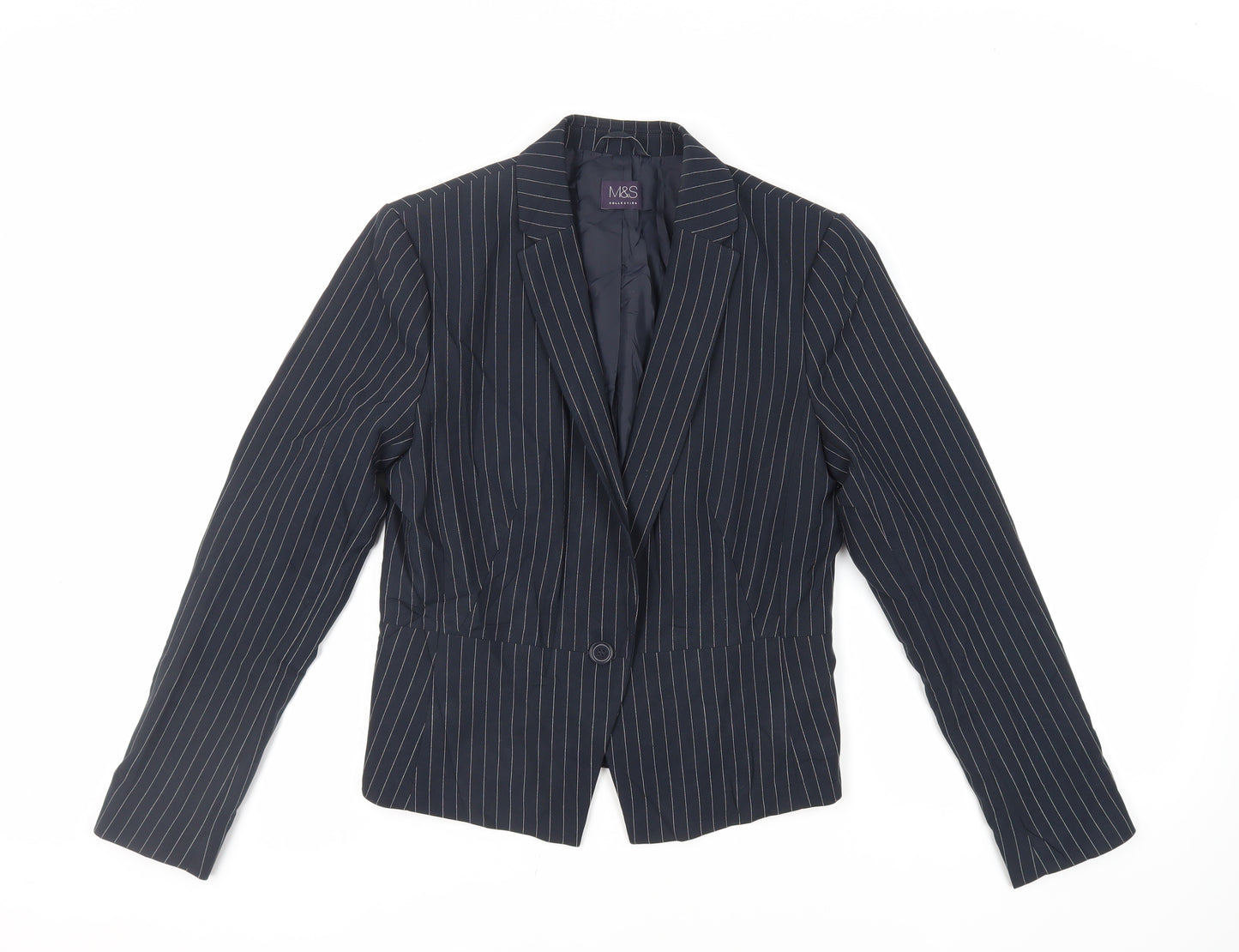 Marks and Spencer Womens Blue Striped Jacket Blazer Size 10 Button