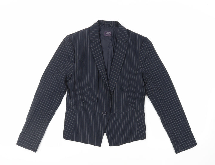 Marks and Spencer Womens Blue Striped Jacket Blazer Size 10 Button