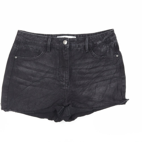 NEXT Womens Black Cotton Hot Pants Shorts Size 10 L3 in Regular Zip