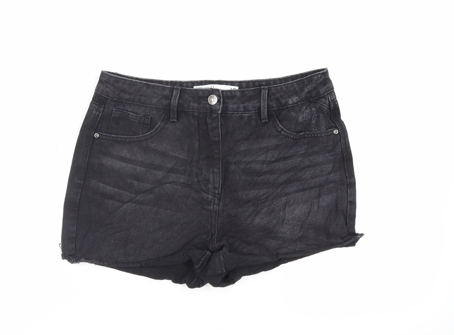 NEXT Womens Black Cotton Hot Pants Shorts Size 10 L3 in Regular Zip