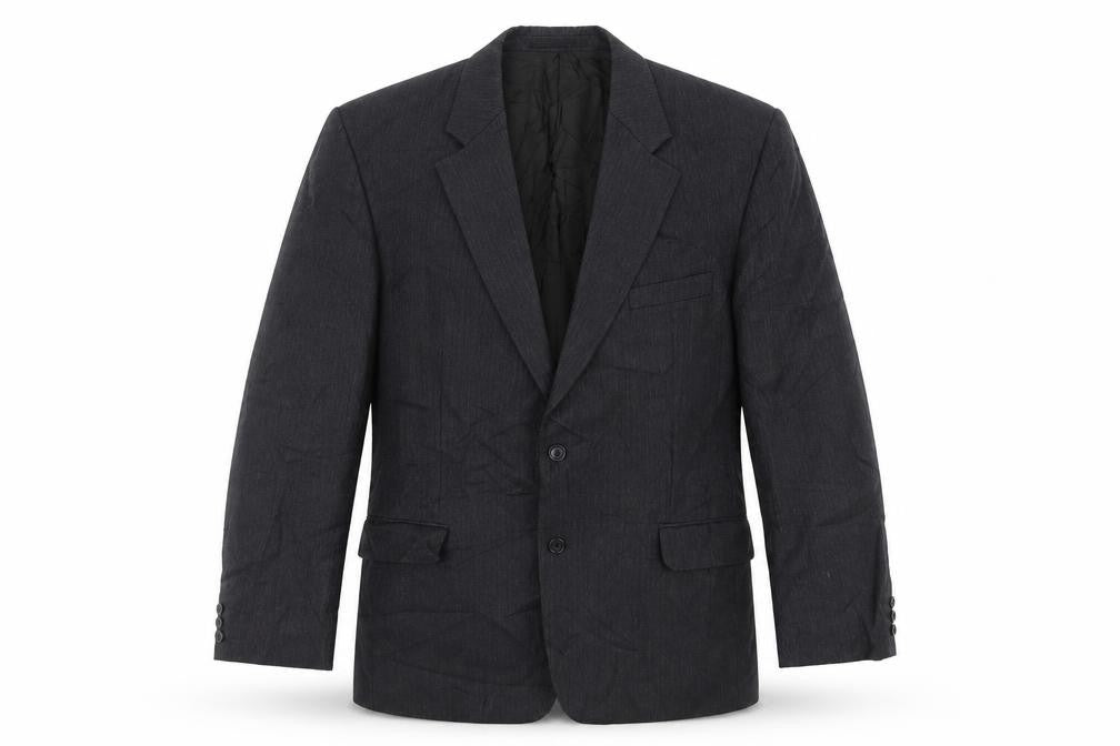 Front view of Horne Brothers men’s grey striped wool jacket suit jacket, size 42, regular