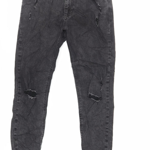 Pull&Bear Womens Black Cotton Skinny Jeans Size 12 L27 in Regular Zip - Raw Hem