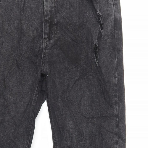 Pull&Bear Womens Black Cotton Skinny Jeans Size 12 L27 in Regular Zip - Raw Hem