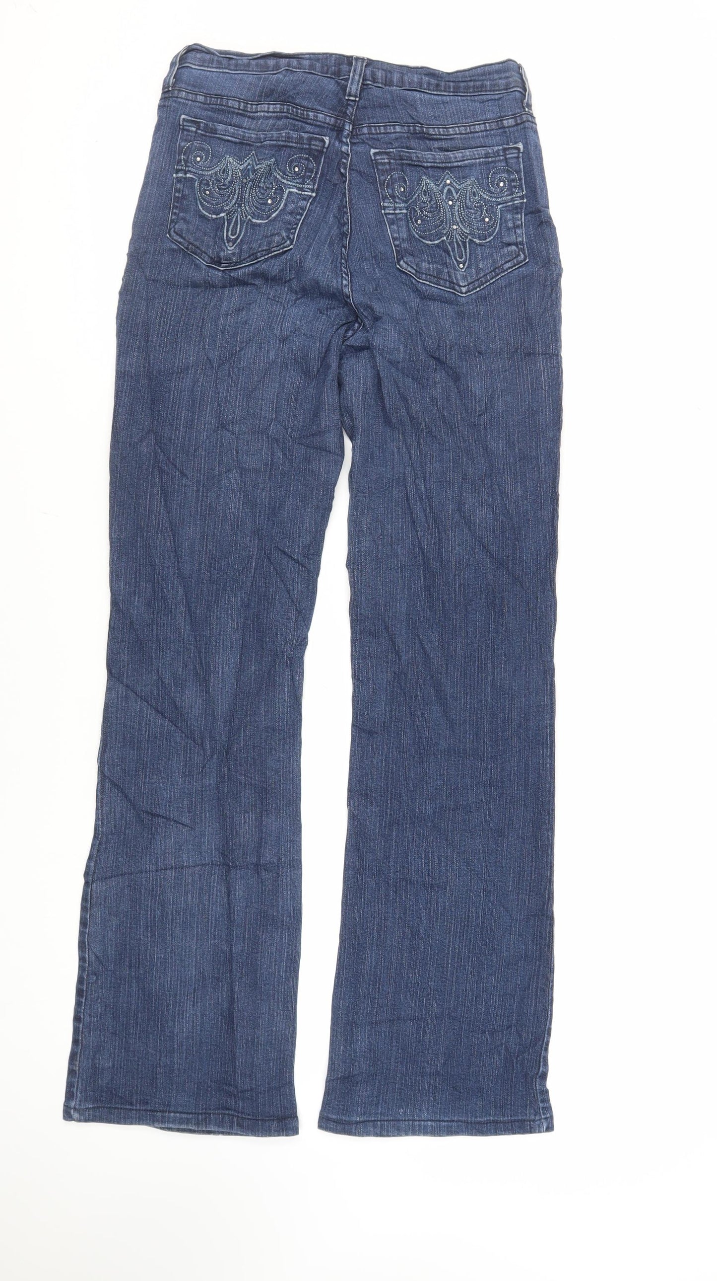 NYDJ Womens Blue Cotton Bootcut Jeans Size 28 in L31 in Regular Zip - Embroidered Pockets