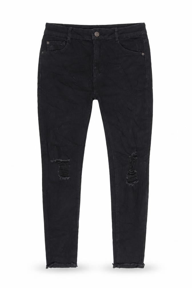 Front view of Pull&Bear women’s black cotton skinny jeans, size UK 10, 26-inch leg regular zip