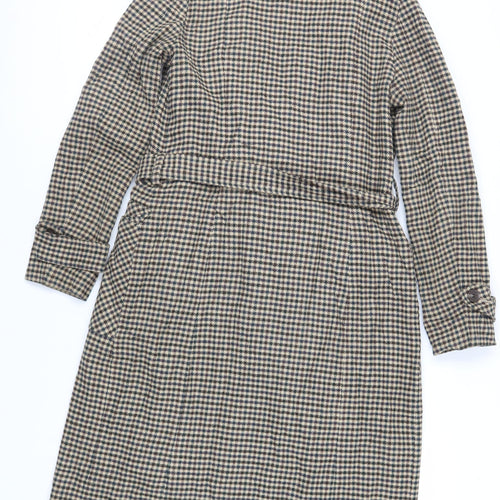NEXT Womens Beige Geometric Overcoat Coat Size 10 Tie - Belted
