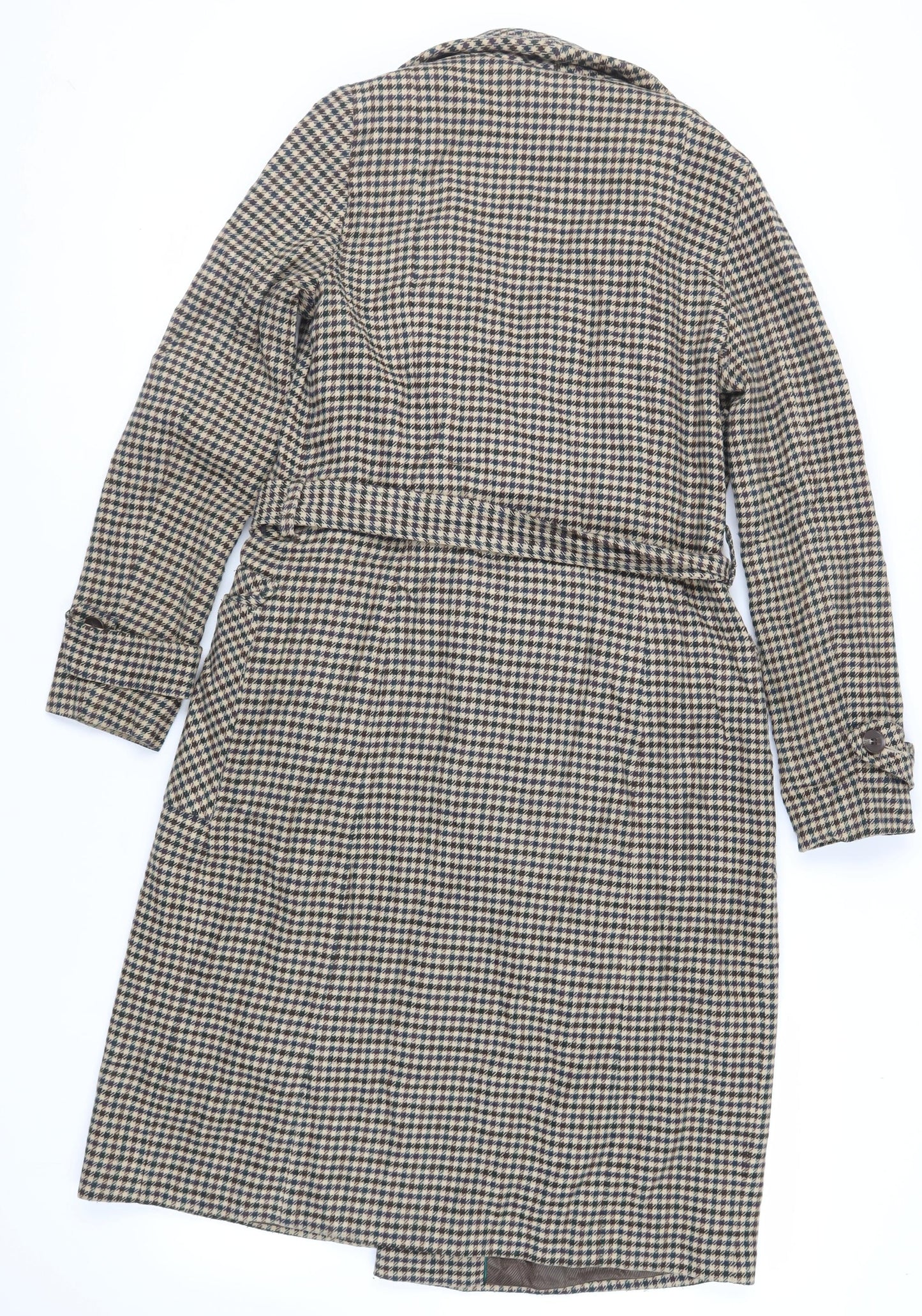 NEXT Womens Beige Geometric Overcoat Coat Size 10 Tie - Belted