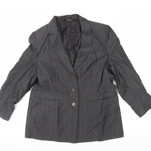 St Michael Womens Grey Striped Jacket Blazer Size 14 Button - Vintage