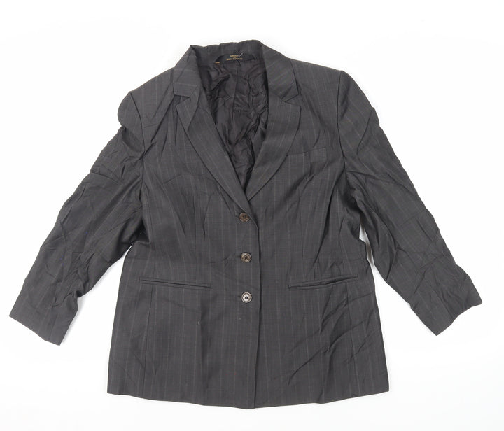 St Michael Womens Grey Striped Jacket Blazer Size 14 Button - Vintage