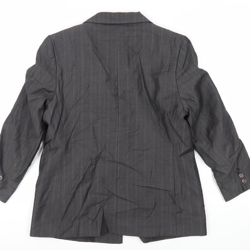 St Michael Womens Grey Striped Jacket Blazer Size 14 Button - Vintage