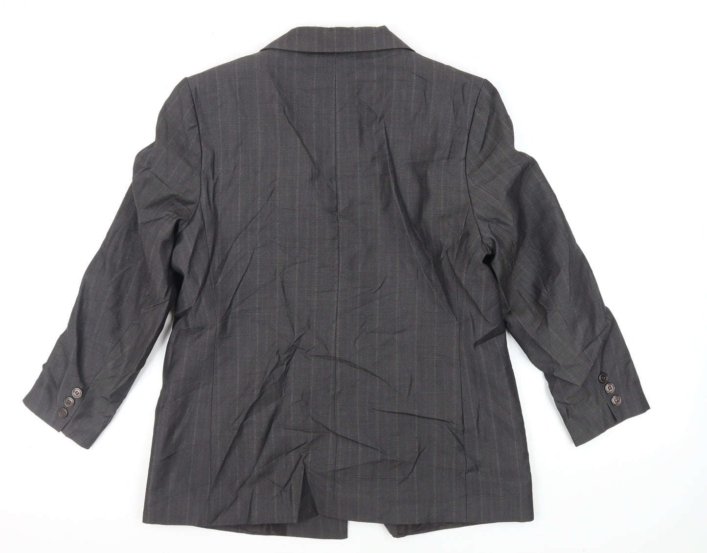 St Michael Womens Grey Striped Jacket Blazer Size 14 Button - Vintage