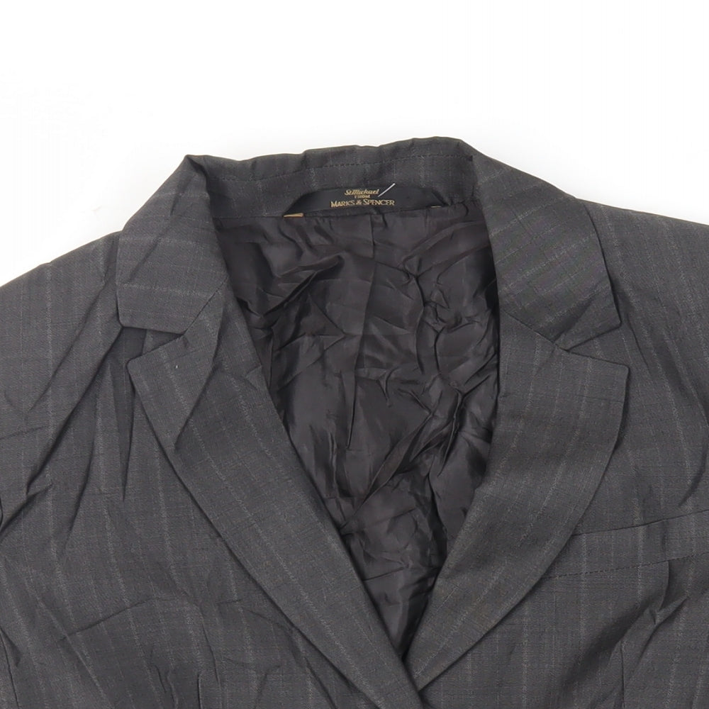 St Michael Womens Grey Striped Jacket Blazer Size 14 Button - Vintage