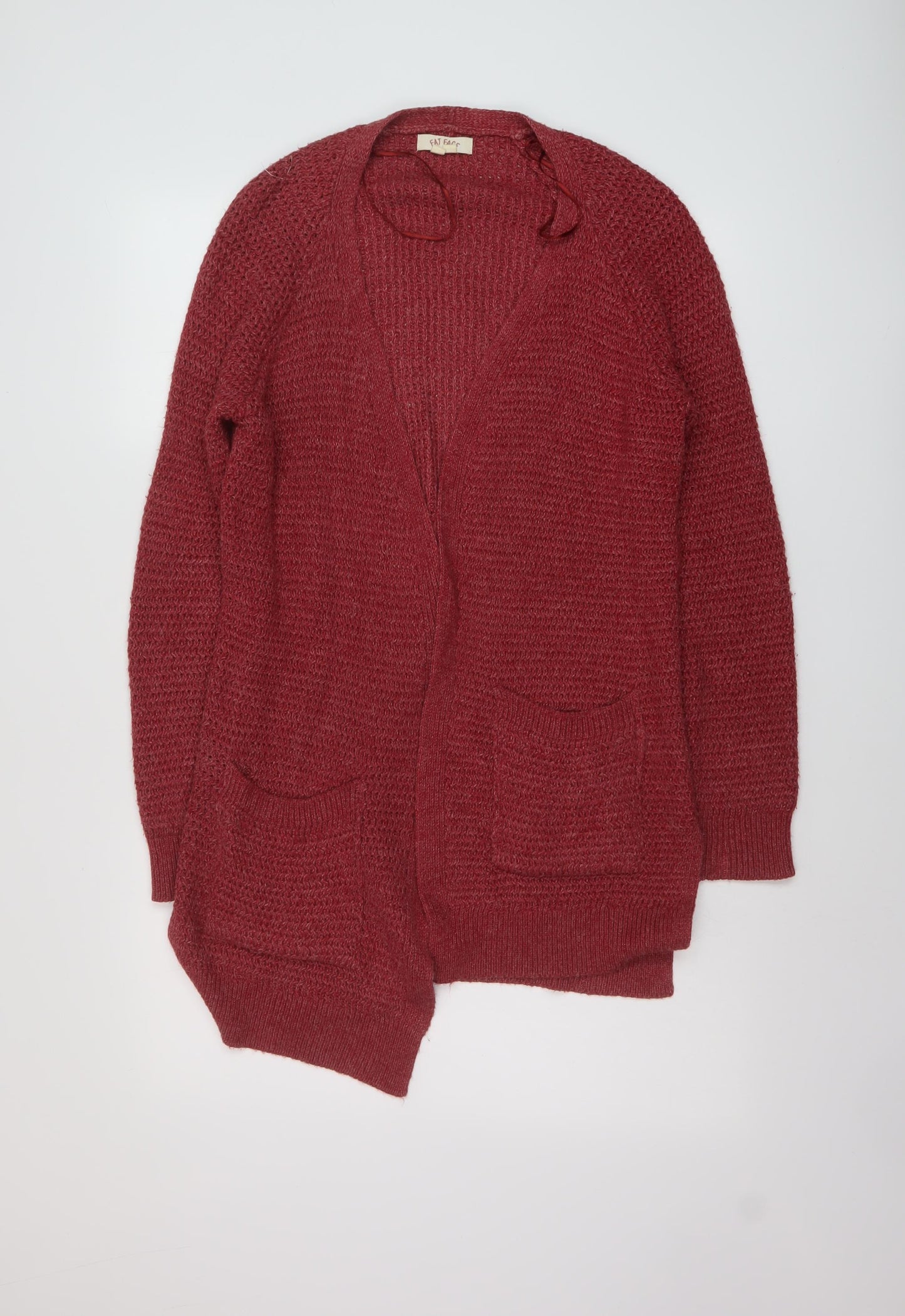 Fat Face Womens Red V-Neck Acrylic Cardigan Jumper Size 6