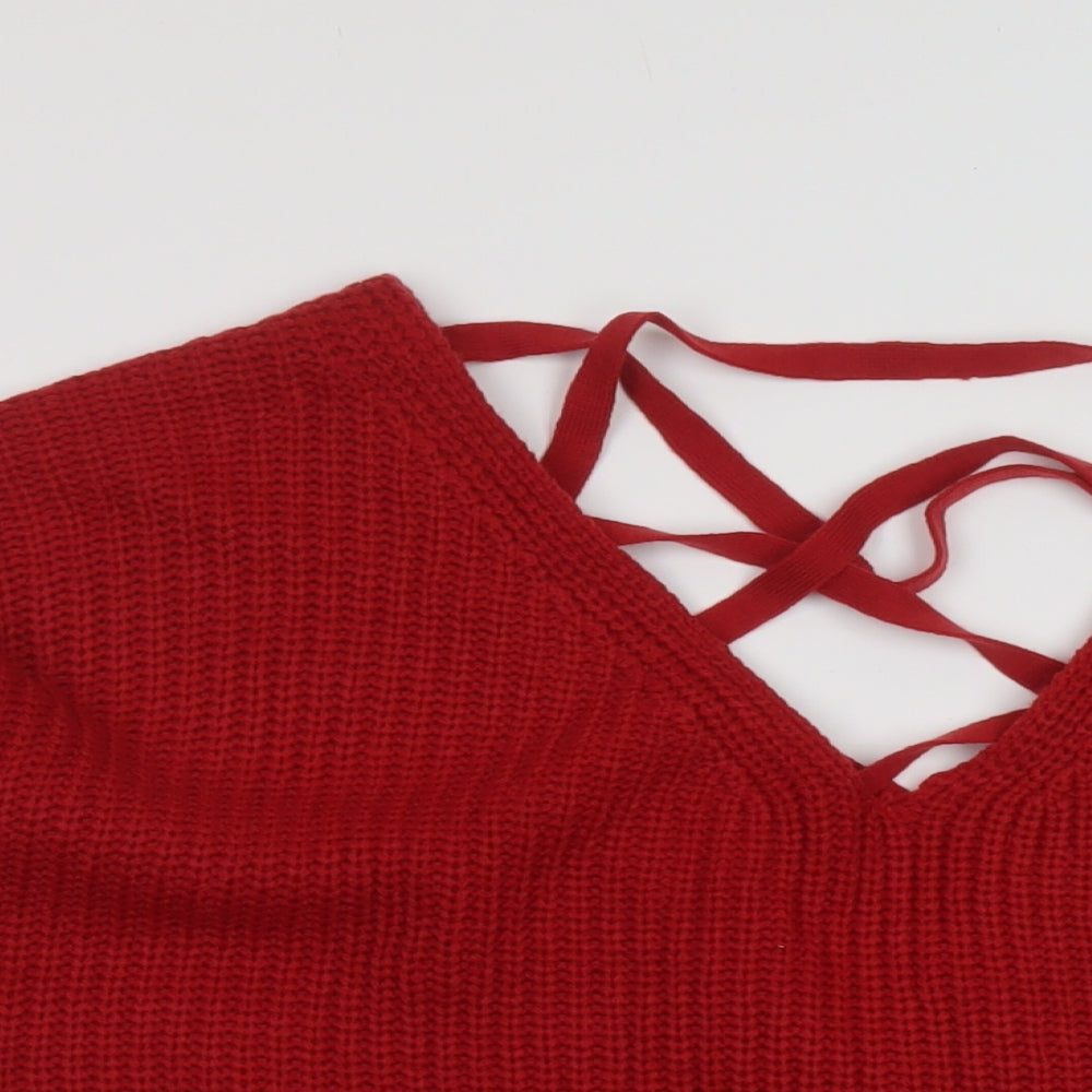 Brave Soul Womens Red V-Neck Acrylic Pullover Jumper Size 18