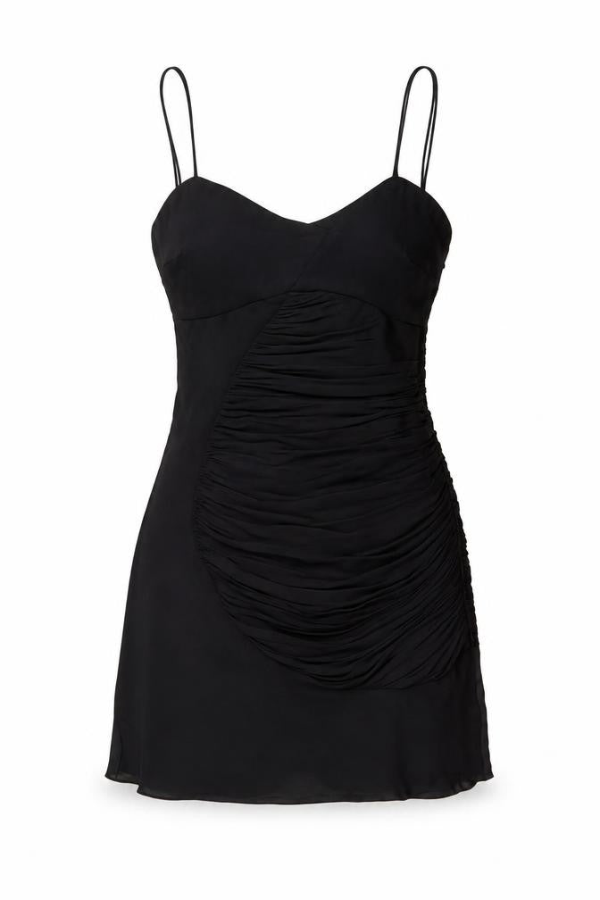 Front view of Zara women’s black polyester mini, size S, v-neck zip