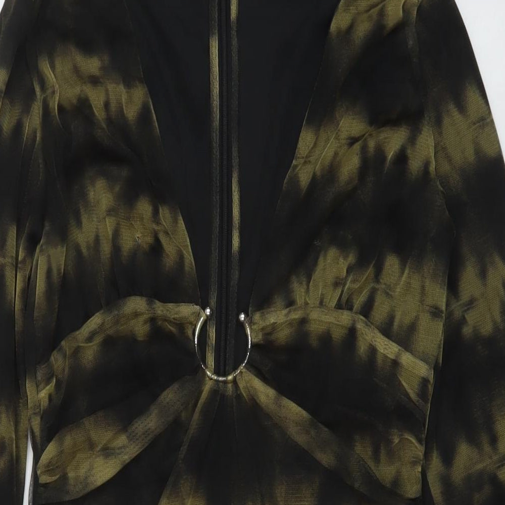 Zara Womens Black Polyester Mini Size S V-Neck Zip
