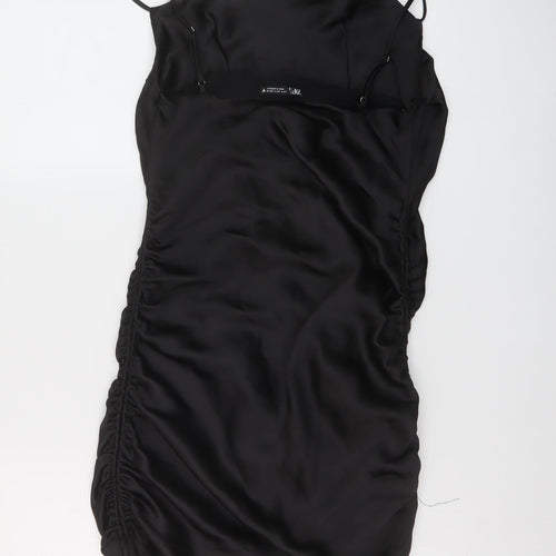 Zara Womens Black Polyester Mini Size S Cowl Neck Zip