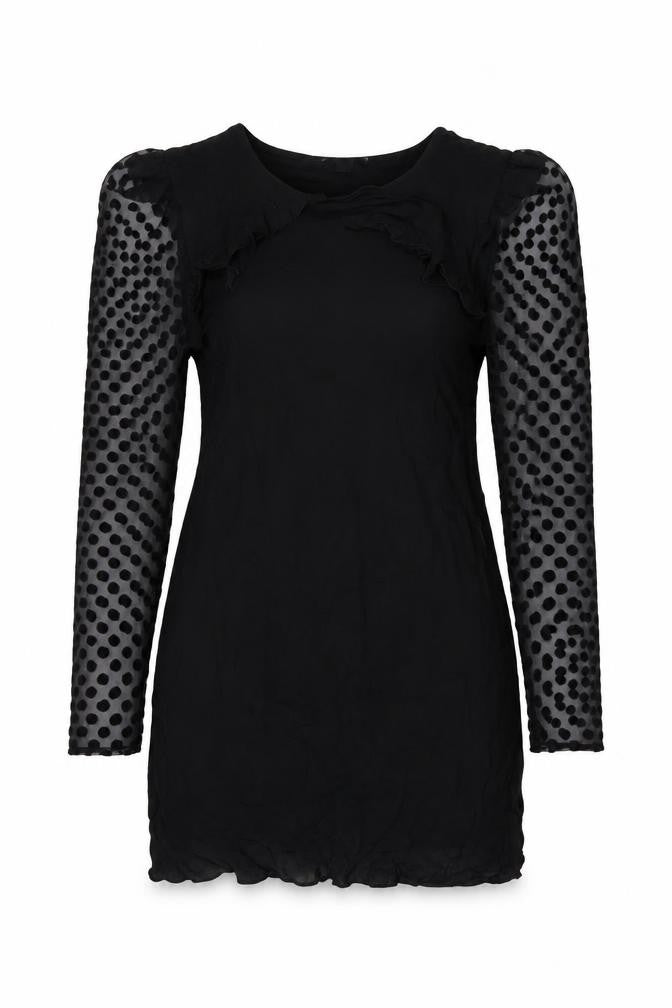 Front view of Topshop women’s black viscose mini, size UK 12, round neck tie