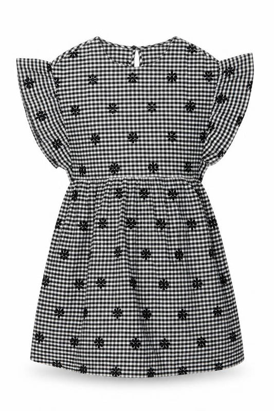 Front view of Zara women’s beige check cotton a-line, size XS, round neck button