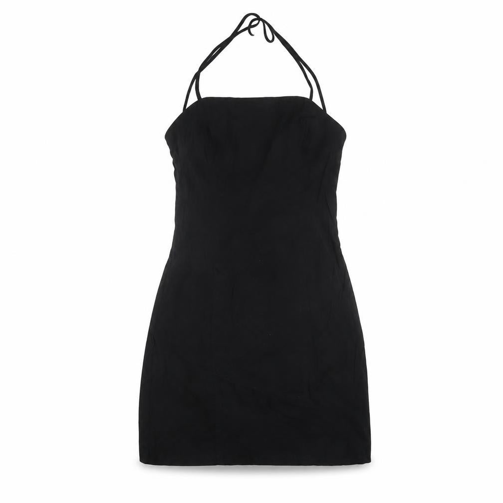 Front view of Zara women’s black polyester mini, size S, square neck zip