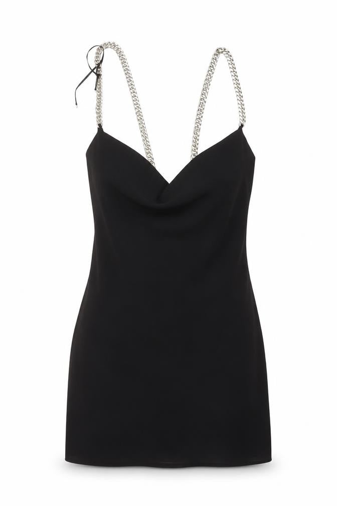 Front view of Zara women’s black polyester mini, size XS, cowl neck pullover