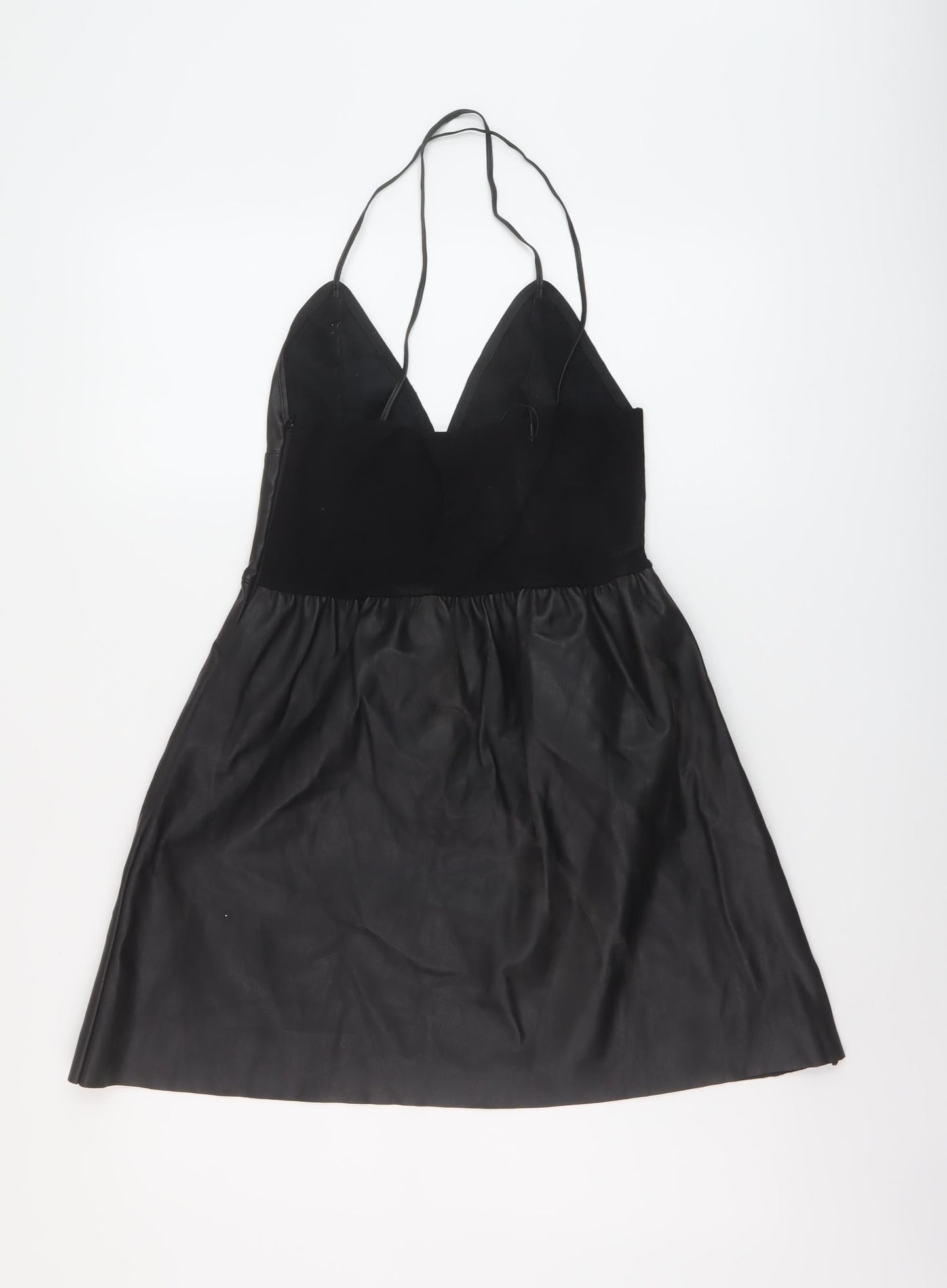 Zara Womens Black Polyester A-Line Size S V-Neck Zip