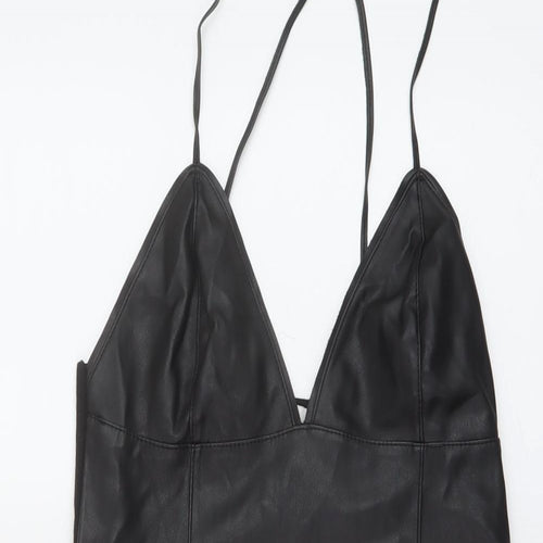 Zara Womens Black Polyester A-Line Size S V-Neck Zip