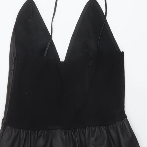 Zara Womens Black Polyester A-Line Size S V-Neck Zip