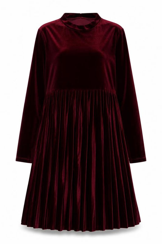 Front view of ASOS women’s red polyester a-line, size UK 8, mock neck pullover