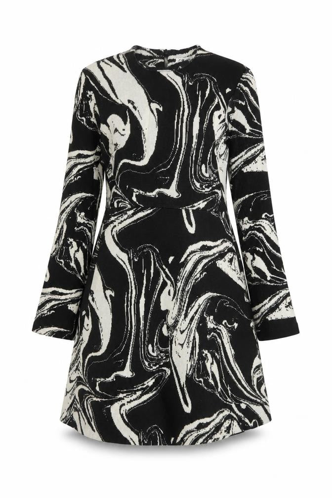 Zara Womens Black Geometric Polyester Jumper Dress Size S Mock Neck Zip