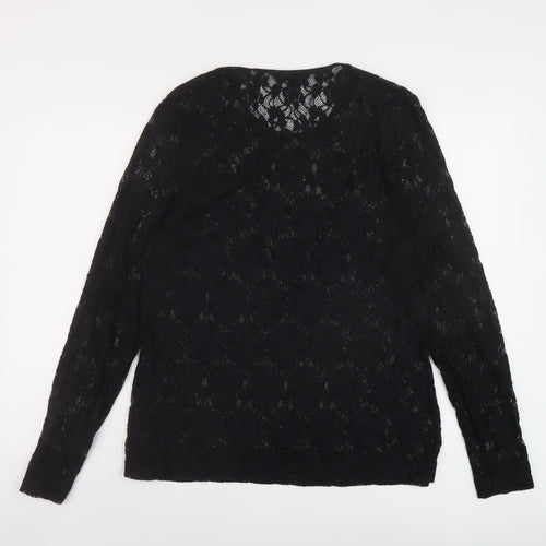Bianca Womens Black Polyester Basic Blouse Size 14 Round Neck