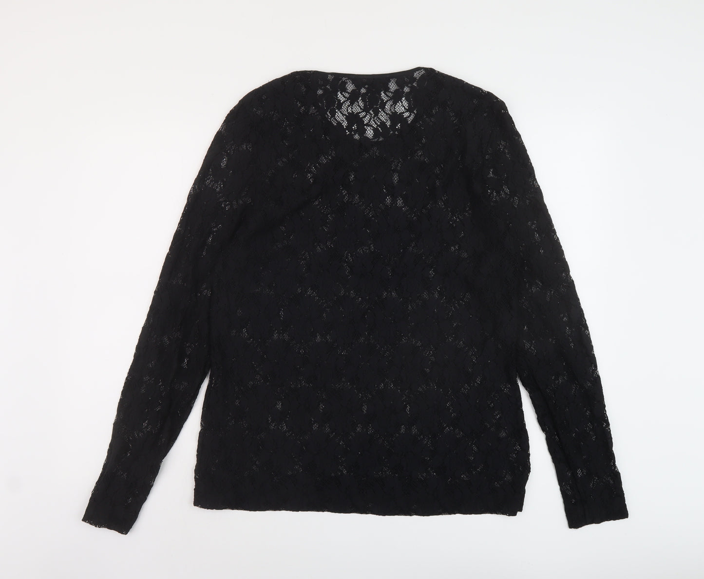 Bianca Womens Black Polyester Basic Blouse Size 14 Round Neck